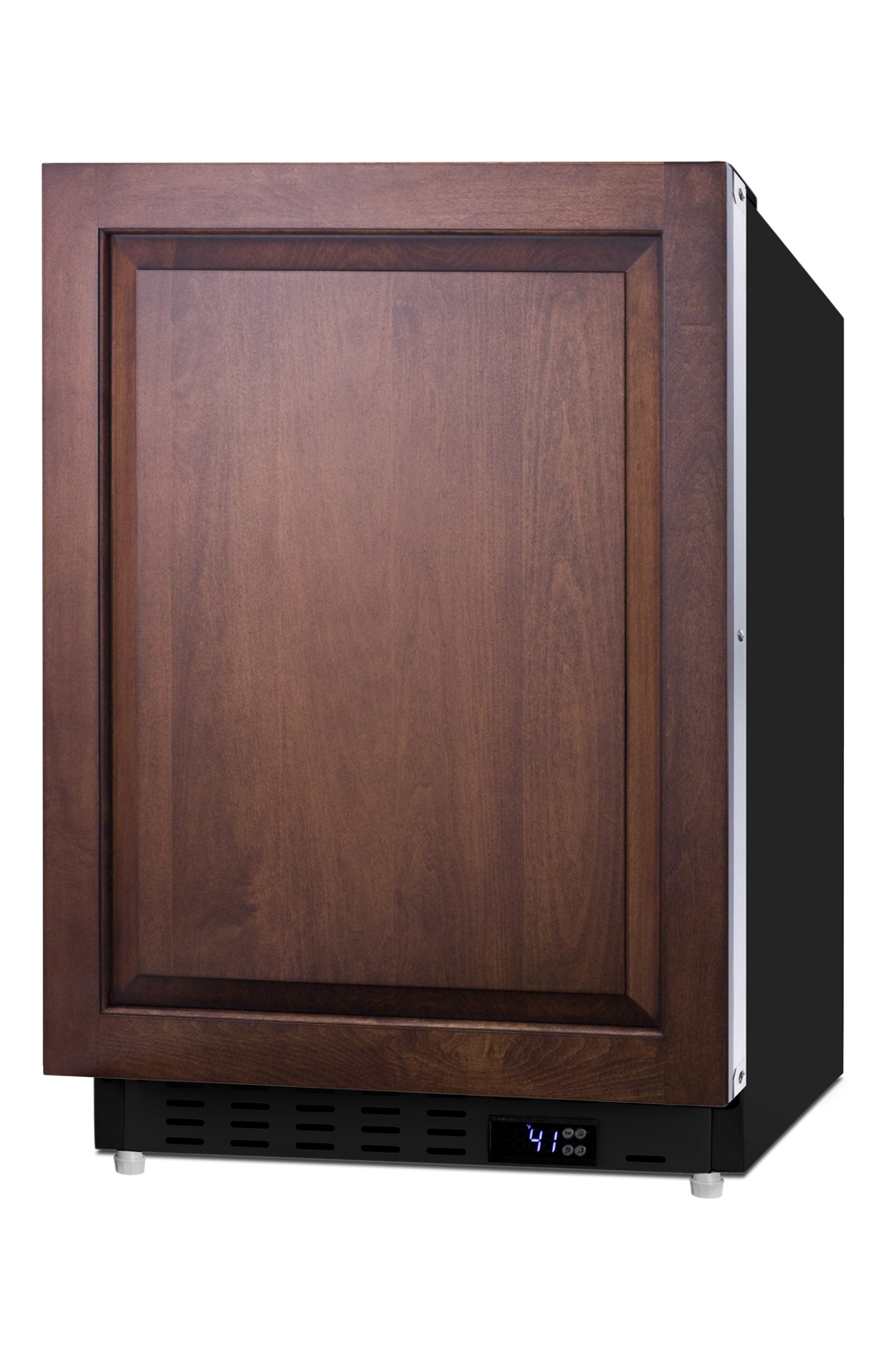 Built-in undercounter ADA compliant residential all-refrigerator in black with panel ready door, door storage and automatic defrost operation